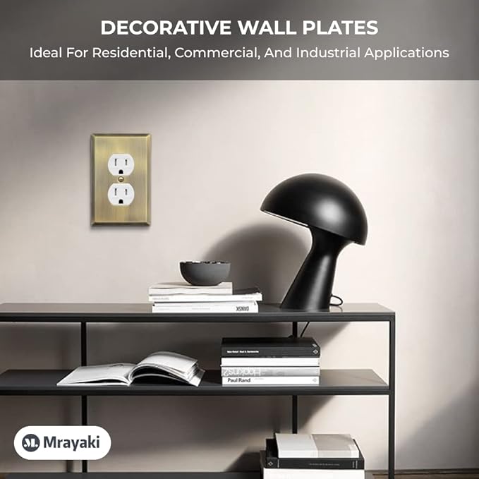 Wall Plate, Metal Duplex Outlet Covers, Light Switch Cover - Decorative Outlet Cover Plate Variety of 13 Styles: DecoratorDuplexToggleCombo, Antique Brass (Single Duplex 4 Pack)