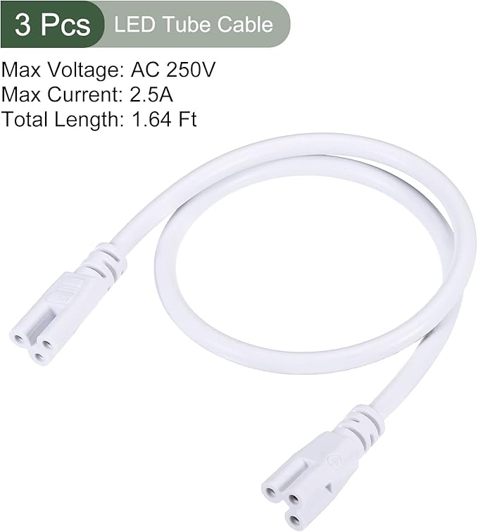 YOKIVE 3 Pcs T5 T8 LED Tube Connector Round Cable, Extendable Cord with Double End Connect Light Tubes, Great for LED Integrated Tubes (White, 1.64-Feet)