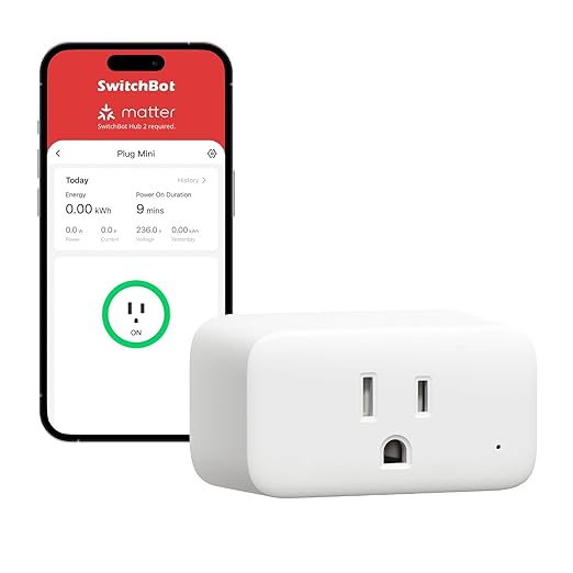 SwitchBot Smart Plug Mini 15A, Energy Monitor, Smart Home WiFi(2.4GHz) Bluetooth Outlet Compatible with Alexa Google Home, APP Remote Control Timer Function for Home Automation, No Hub Required