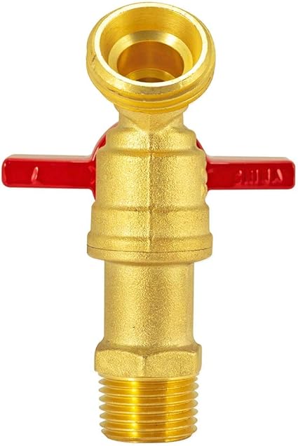12 Inch MIP Brass Male Hose Bibb, 34 Inch MHT Outlet, Quarter Turn Shut Off Valve, 48600