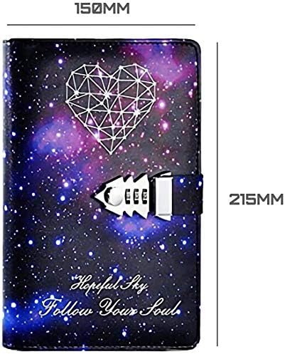 A5 PU Leather Diary with Lock Digital Password Notebook Locking Journal Writing Notebook with a Pen for Women and Girls Heart Shaped Stationery,Purple