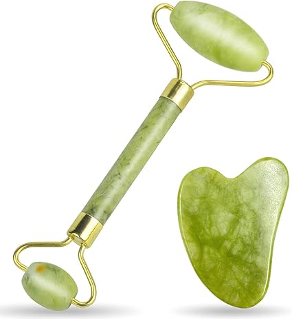Gua Sha Facial Tools Set and Jade Roller for Face - 100 Real Natural Stone Beauty Massage Tool for Face, Eyes, Neck, Body - Anti-Aging Beauty Treatment