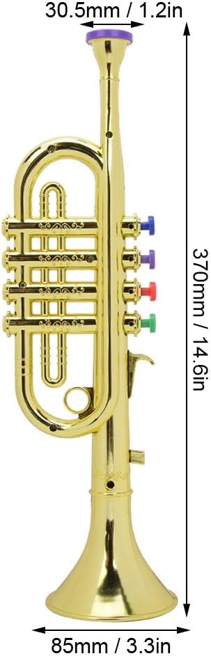 Tyenaza Kid Trumpet, Golden Coated Plastic Children Preschool Music Toy Gift Wind Instrument, Saxophone Trumpet Horn Early Learning Toy for Boys Girls Adults