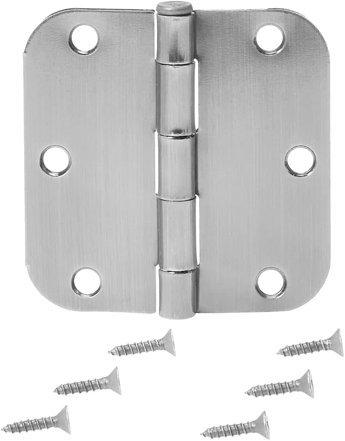 Basics Interior Door Hinge, Rounded, 3.5 x 3.5 Inch, Satin Nickel - Pack of 15