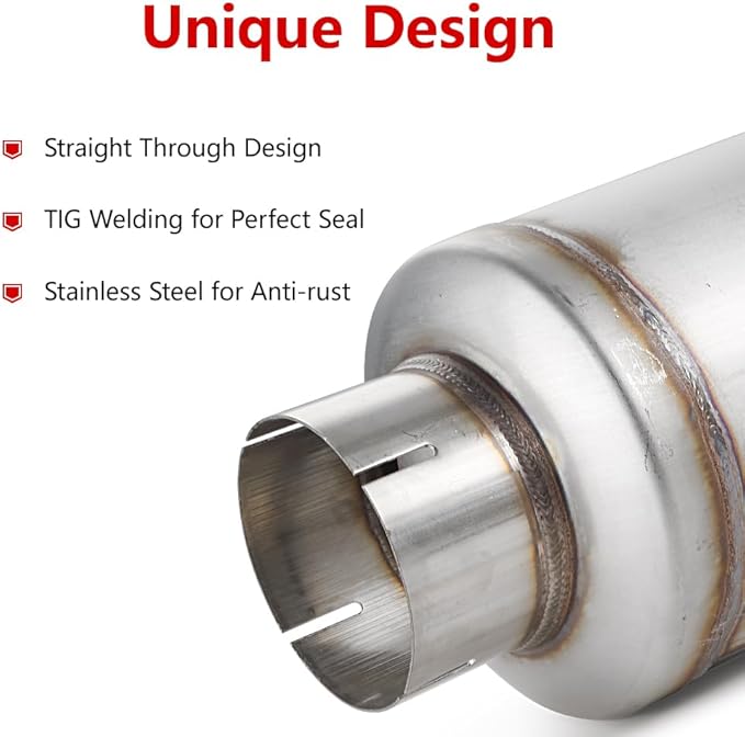 A-KARCK 4" Inlet Exhaust Resonator, 4" Inlet 4" Outlet 30" Overall Length Muffler Resonator Stainless Steel
