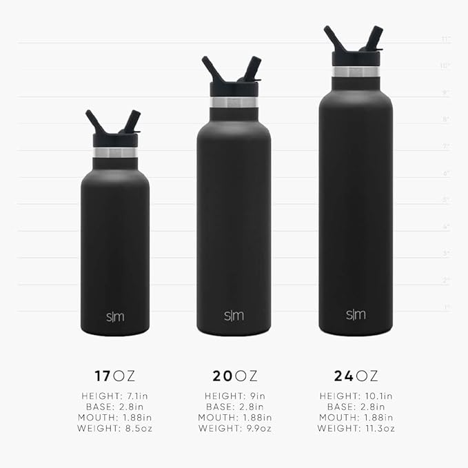 Simple Modern Water Bottle with Narrow Mouth Straw Lid Metal Thermos Vacuum Insulated Stainless Steel l Reusable Leak Proof BPA-Free Flask | Ascent Collection | 24oz, Black Leopard