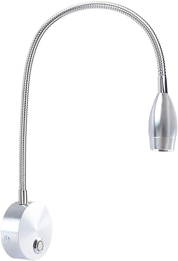 3W Gooseneck Hose LED Wall Light Hose Wall Light Bedroom Bedside Hose Small Spotlight Surface Mounted Universal Reading Light USB Dimmable Touch Wall Light (Color : Silver)