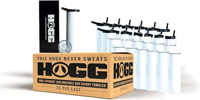 Hogg 30oz Double Wall Vacuum Insulated Stainless Steel Tumbler (25 Units) - 2 Lids, Hydro Sport Lid, Customizable for Sublimation