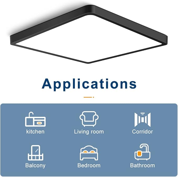 12 Inch 24W Square LED Ceiling Light, 5000K Daylight White 3200LM Ultra Bright Ceiling Lights Black Flush Mount LED Ceiling Lighting Fixture Super Thin for Kitchen Bathroom Hallway Office Living Room