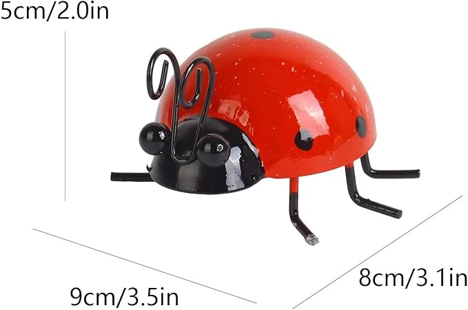 Metal Garden Decor for Outside Cute Ladybugs Art Lawn Ornaments Wall Sculptures Statues Outdoor Fence(Red)