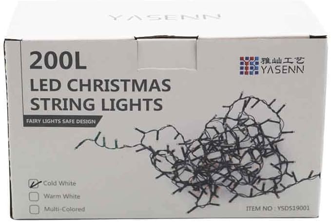 YASENN Christmas Lights String lights 200LED 66Ft Connectable Plug in,Fairy Lights 8 Lighting Modes with Timer for Garden Tree Patio Porch Decorations(Cool White)
