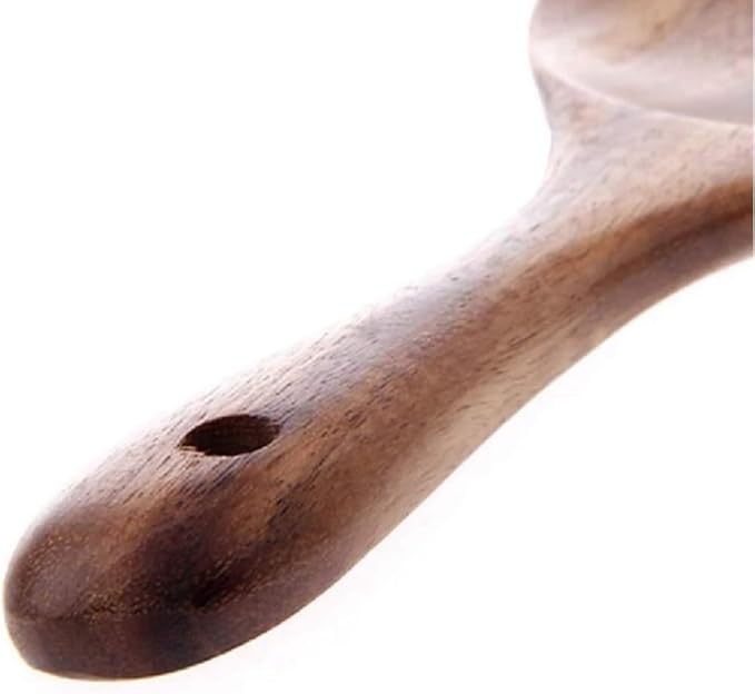Wooden Rice Spoon, Natural Wood Non-stick Rice Scooper with Round Shallow Head Food Service Spoon Kitchen Utensils for Rice Potato Salads Desserts, 7 Inch