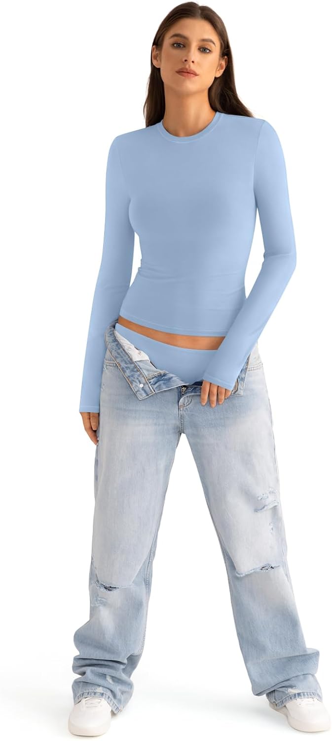 EasyGala Womens Cotton Long Sleeve Shirts Crew Neck Fitted Basic Going Out Outfits Undershirt Spring Fall Clothes 2026.