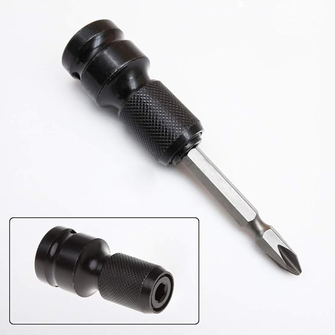 XISAOK 12" Drive to 14" Hex Shank Converter Quick Release Chuck Screwdriver Bit Adapter Hex Shank Converter Black