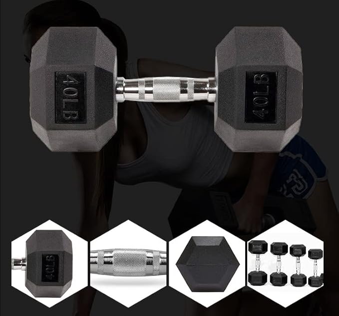JKSPORTS Rubber Encased Hex Dumbbell Hand Weight (15 lbs)