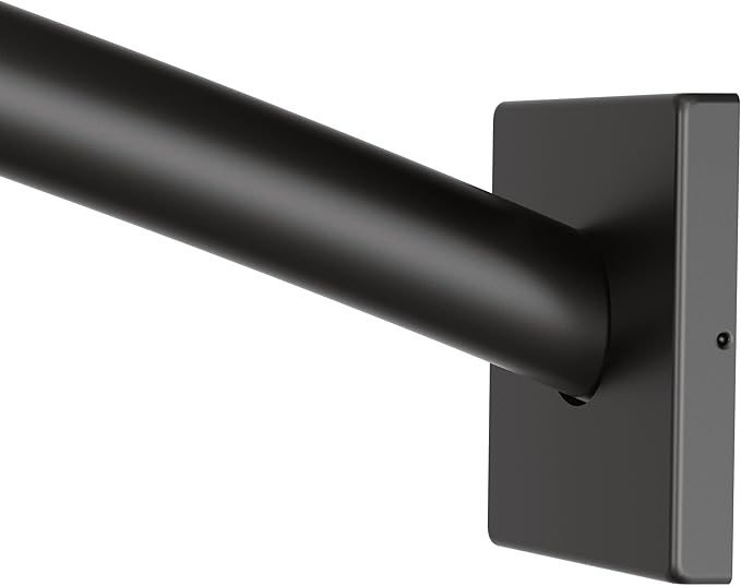 Moen Triva Matte Black 5-Foot Curved Fixed Mount Shower Curtain Rod with Pivoting Flanges, Modern Shower Pole, CSR2167BL
