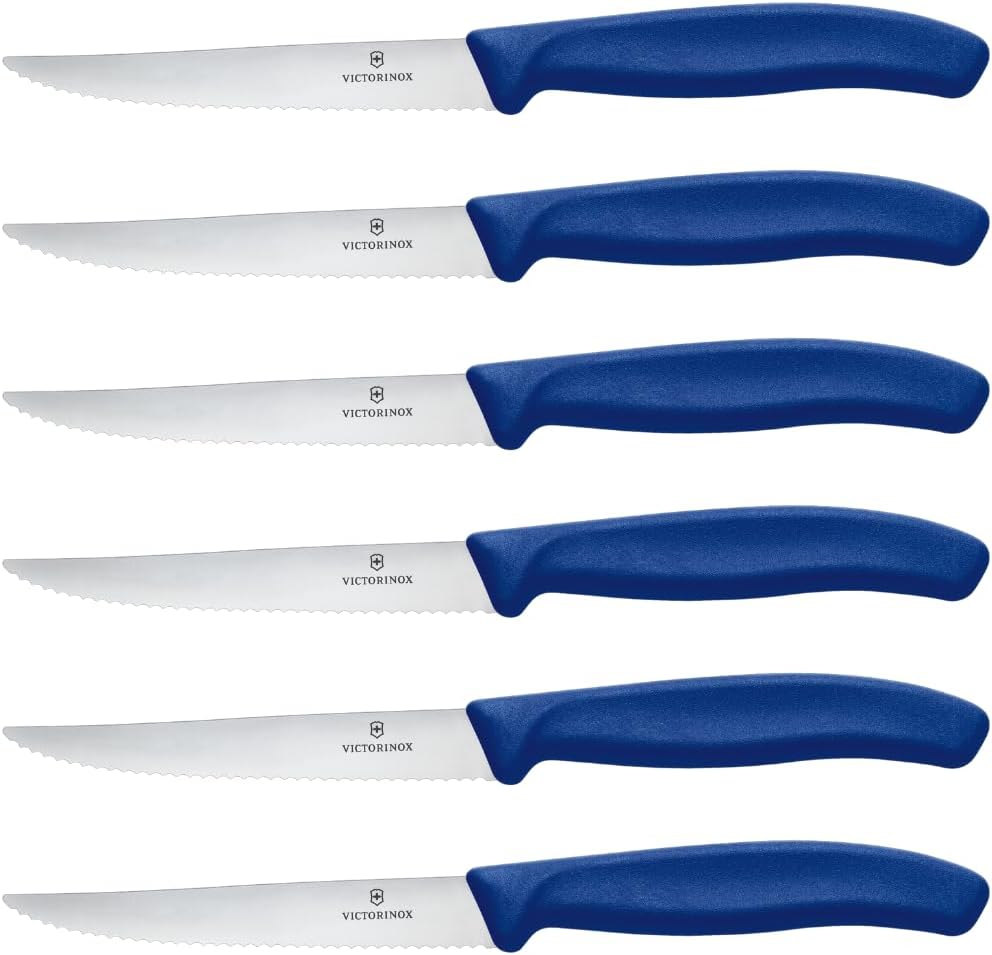 Victorinox 6.7232.6 Swiss Classic Steak Knife Set Ideal for Slicing a Wide Variety of Steak Cuts Wavy Edge Blade in Blue