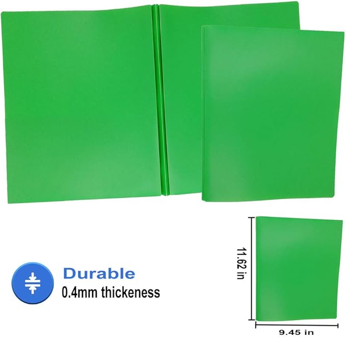 WR Plastic Two Pocket Folder with 3 prongs for Office and School-6 Pack (Green)
