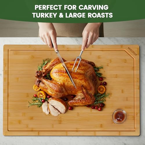 30 Inch Extra Large Bamboo Cutting Boards for Kitchen, Wood Cutting Board with Deep Juice Groove and Handle Heavy Duty Chopping board, Oversized Stove Top Cover, Kikcoin, 30 x 20""