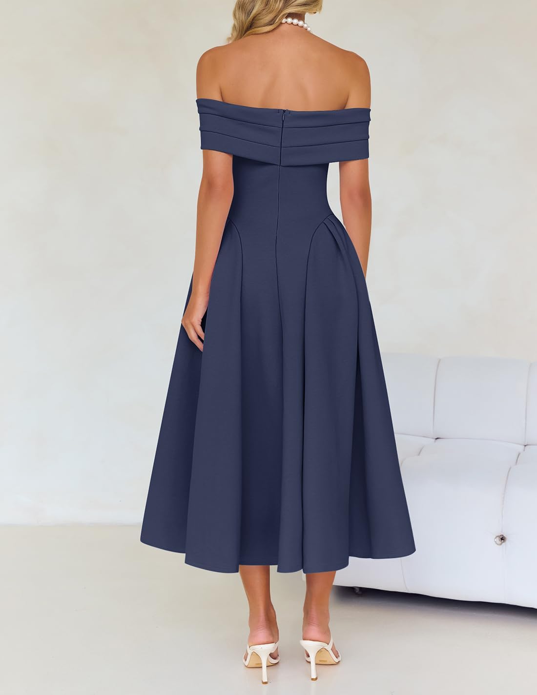 ZESICA Summer 2026 Cocktail Dresses for Women's Off Shoulder Short Sleeve Swing A Line Wedding Evening Party Midi Dress