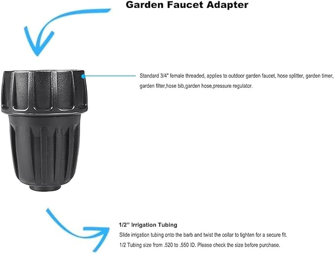 12 Inch Drip Irrigation Tubing Faucet Adapter 3 Pack, 34" to 12" Irrigation Hose Adapter, 34 Inch Faucet Connector Garden Hose Adapter
