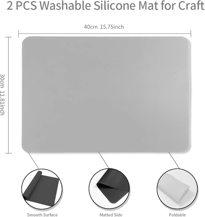 Silicone Mats for Crafts 2 Pack Large Silicone Craft Mat Nonstick Silicone Sheet for Resin Jewelry Casting DIY Art Nail Painting Mat Multipurpose Table Protector Mat Silicone Placemat, 15.75" x 11.81"