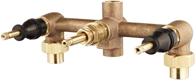 Pfister 00131XA Multi-Handle Tub Shower Rough-In Valve, 3-Hole Installation, 12-Inch Union Inlets, 12-Inch I.P. Outlets, Union Nuts Included, Unfinished