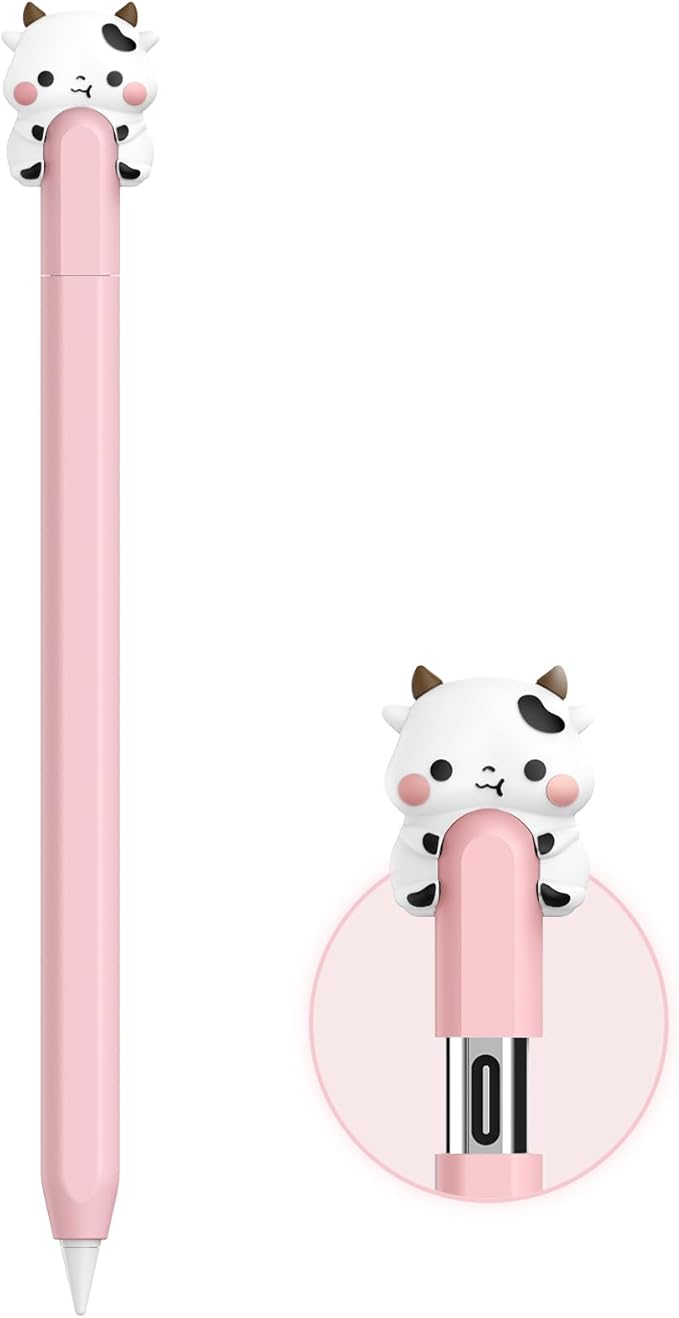 NIUTRENDZ Cute Cow Silicone Case for Apple Pencil USB-C Case Ultra Thin Protective Cover Anti-Slip Sleeve Apple Pencil (USB-C) Accessories (Pink, Apple Pencil (USB-C))
