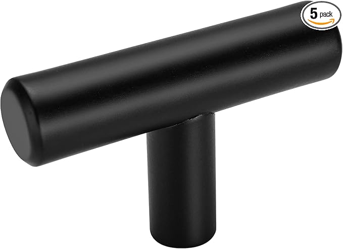 goldenwarm 5Pack Black Cabinet Door Knobs T Bar Pull Knobs Drawer Handles Cupboard Hardware - LS201BK Modern Bedroom Furniture Bar Handles Single Hole Black Hardware