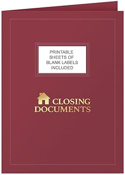 50 Count, Burgundy, Closing Documents Pocket Folders, Gold Foil with Customizable Labels, for Legal Professionals (9 x 12)