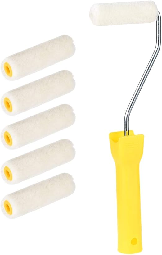 uxcell 6xWool Paint Roller Brush 3 Inch 74mm for Household Wall Painting Treatment with 1xPlastic Handle