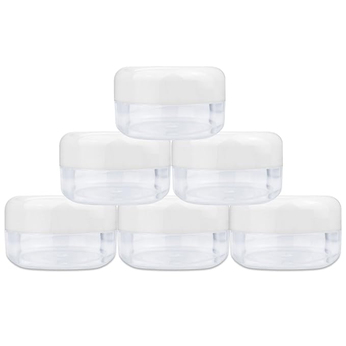 Beauticom 15 gram15ml Empty Clear Small Round Travel Container Jars with Lids for Make Up Powders, Eyeshadow Pigments, Lotions, Creams, Lip Balm, Lip Gloss, Samples (12 Pieces, White Lid)