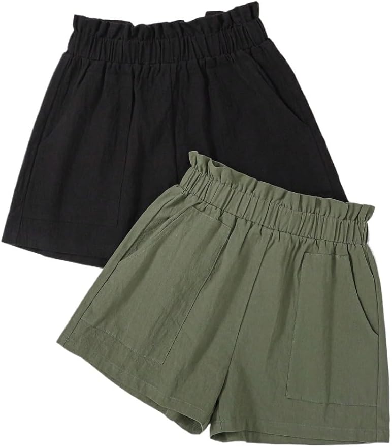 Women's Mid-Rise Short Elastic Double Pocket Shorts Two Pieces Set