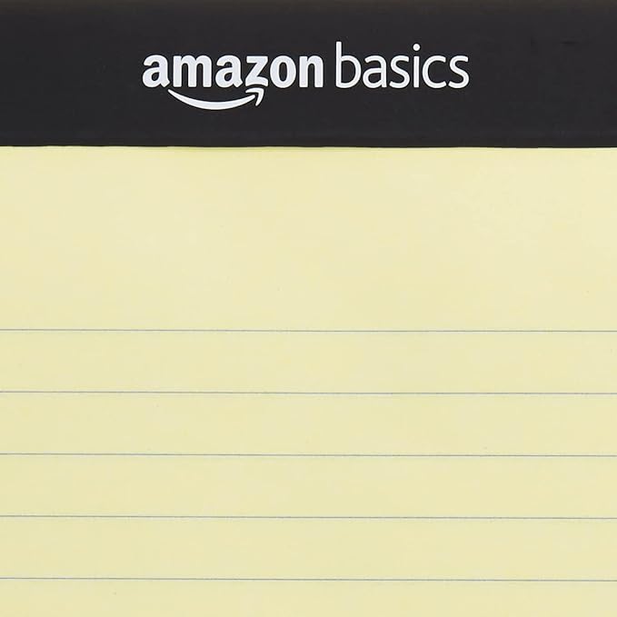 Basics Wide Ruled Lined Writing Note Pad, 8.5" x 11.75", Canary, 600 Perforated Sheets, 12-Pack of 50