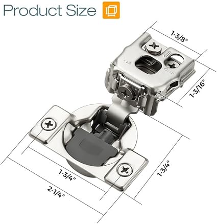2 Pack 1 Pair 1 inch Overlay Soft Close Cabinet Hinges for Kitchen, Stainless Steel Three-Way Adjustable, Concealed Self-Closing Door Hinges