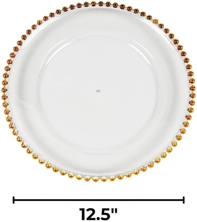Fun Express Clear Chargers with Gold Beaded Trim - 6 Ct.