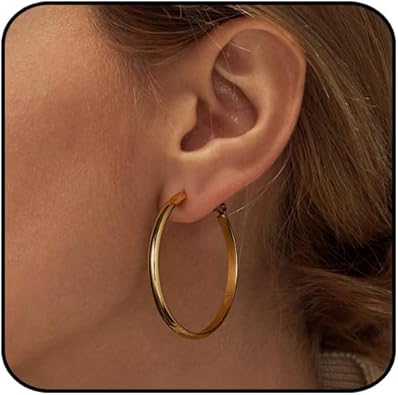 Chunky Gold Hoop Earrings for Women With 925 Sterling Silver Post, Thick Gold Hoop Earrings Hollow Tube Hoops Earrings Hypoallergenic, Lightweight Gold Large Big Hoop Earrings 405060MM