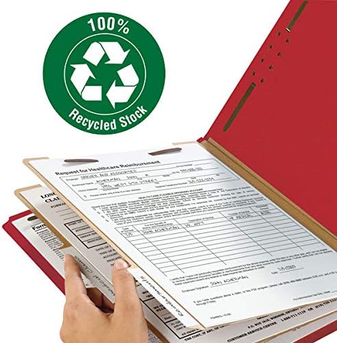 Smead 100 Recycled Pressboard Classification File Folder, 2 Dividers, 2" Expansion, Letter Size, Bright Red, 10 per Box (14061)