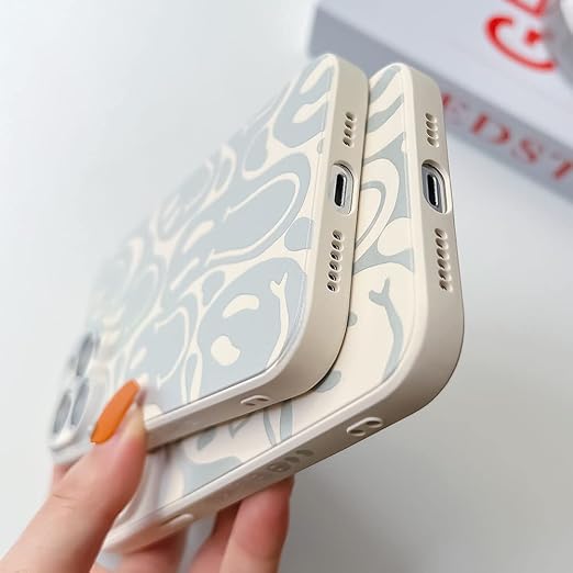 KERZZIL Cute Funny Face Phone Case Compatible with iPhone 13 Pro Max,Liquid Silicone Girly Cases,Cartoon Grimace Soft Gel Rubber Full-Body Protective Microfiber Lining Shockproof Cover(Beige)