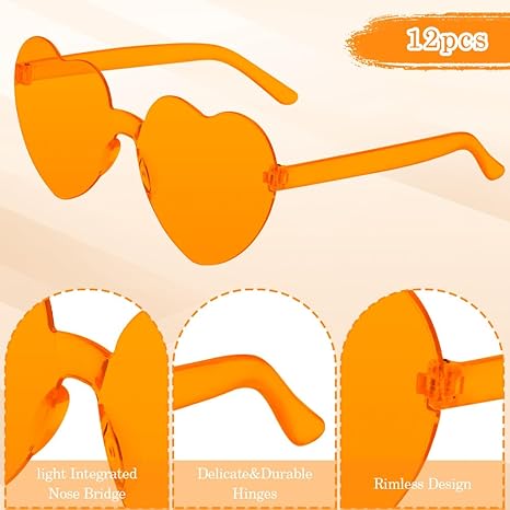 Heart Sunglasses,12 Pcs Pink Sunglasses,Rimless Clear Slasses,Cute Heart Shaped Sunglasses,Colored