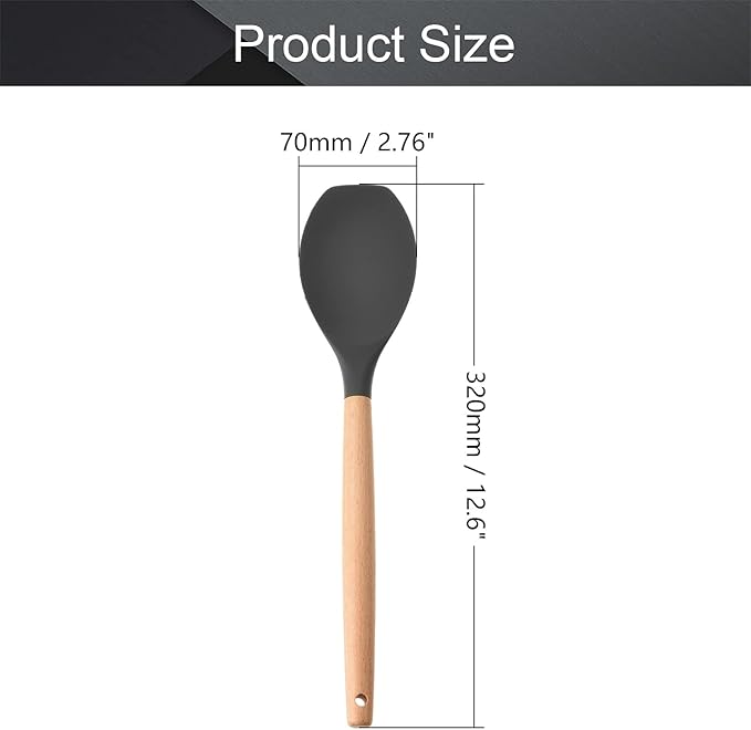 Utoolmart Silicone Spatula, Silicone Spatula Cooking Utensils for Non-Stick Pans, High Heat-Resistant Spatula with Wooden Handle, for Cooking, Baking, Stir-Fry, Black, 1 Pcs