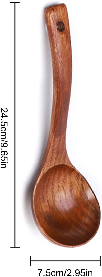 Handcrafted Vintage Lacquered Wooden Spoon Large Soup Spoon for Kitchen Cooking Serving Natural Wooden Utensil with Long Curved Handle