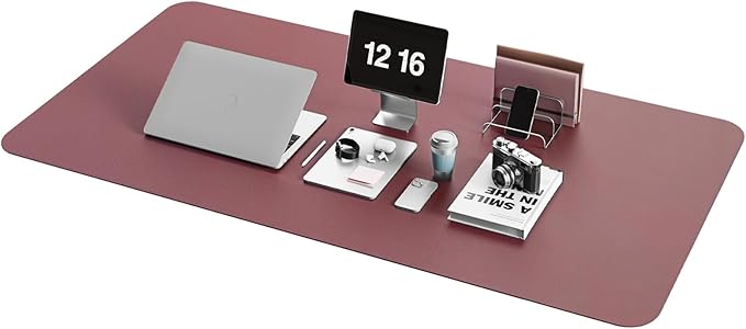 Non-Slip Leather Desk Mat, Desk Mouse Pad, Waterproof PVC Leather Desk Table Protector, Large Desk Blotter, Easy Clean Laptop Desk Writing Mat for OfficeHomeDecor(Dark Pink, 47.2" x 23.6")-No Band