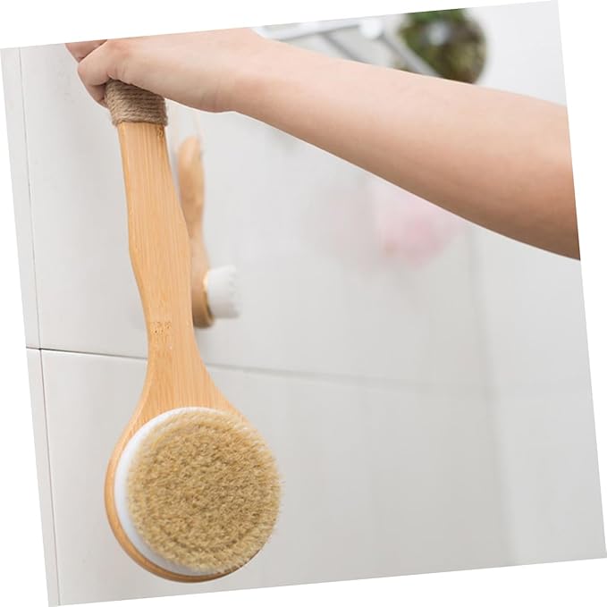 Body Exfoliation Brush Shower Brush Long Handle Back Scrubber Wooden Handle Gentle for Skin Easy to Store