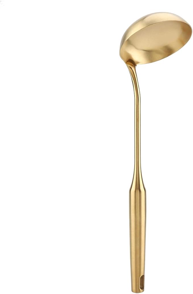 Stainless Steel Ladle Spoon Kitchen Turner, Big Soup Ladle Useful Kitchen Turner Cooking Tool Utensil Tool (Soup Ladle-Gold)