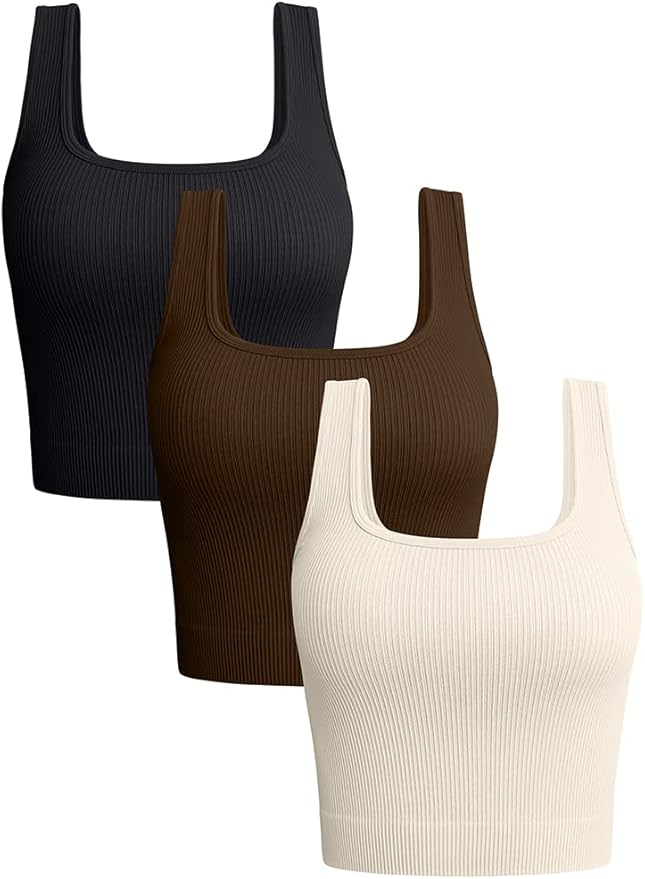 OQQ Women's 3 Piece Tank Tops Ribbed Seamless Workout Exercise Shirts 2025 Summer Basic Ca