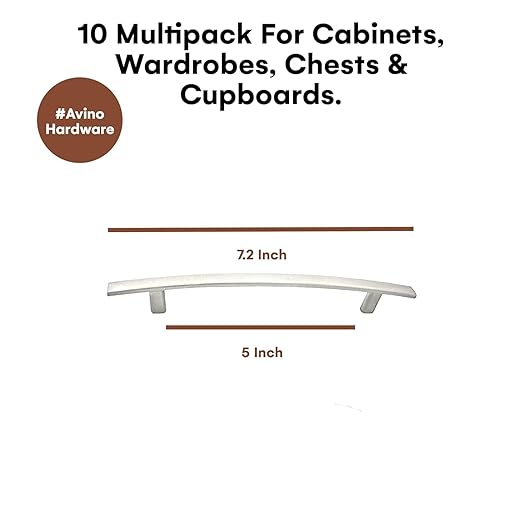 10 Pack Modern Curved Arch Handle - Kitchen Cabinet Knobs and Drawer Handles - Kitchen Hardware for Cabinets, Dresser Drawer, Wardrobe, Office Furniture - Satin Nickel, 7-1316 inch