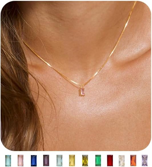 FUNEIA Diamond Necklaces for Women 14K Gold Plated Emerald Birthstone Necklace for Women Mothers Dainty Gold Necklace Blue Green Cubic Zirconia Pendant Necklace Birthday Gifts for Women Jewelry