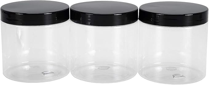 Lawei 12 Pack Plastic Jars with Lids, 16 Oz Clear Storage Jars with Black Screw Lids, Refillable Round PET Plastic Containers Wide Jar for Dry Food, Spice, Nuts, Candies, Honey Jam