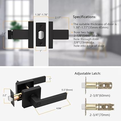 Probrico Matte Black Bed Bath Door Lever Heavy Duty Privacy Door Handle, Keyless Door Lock Interior Bathroom Bedroom Door Handle, Reversible for Left Right Sided Door